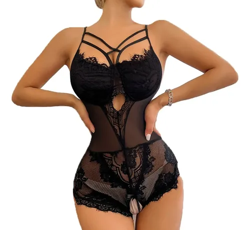 Body De Encaje Para Mujer Color Negro - Lencería, 1 Pieza