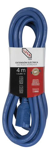 Extensión De Uso Rudo Aterrizada, Clavija Recta, 4m, Iusa Color Azul