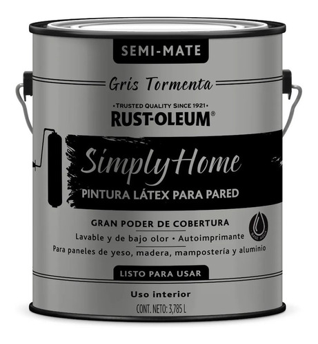 Látex Simply Home Rust Oleum Gris Tormenta Semimate 3,78 Lt