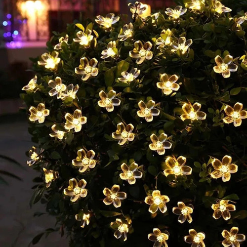 Guirnalda De Luz Solar, Iluminación Navideña Con Flores