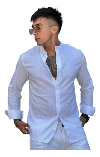 Camisa Cuello Mao //  Manga Larga // Lino // Hombre