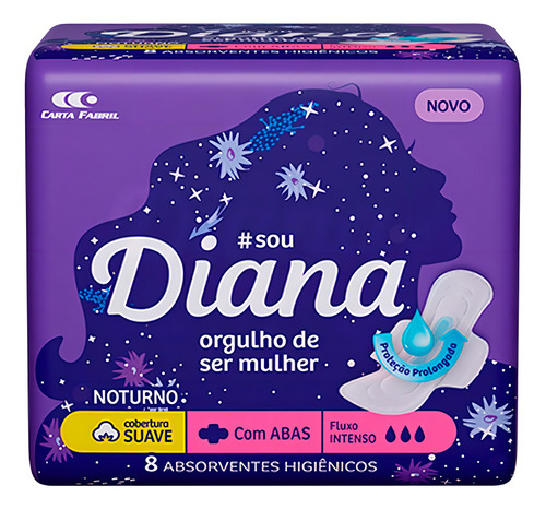 Absorvente Diana Noturno Suave Com Abas 8 Unidades