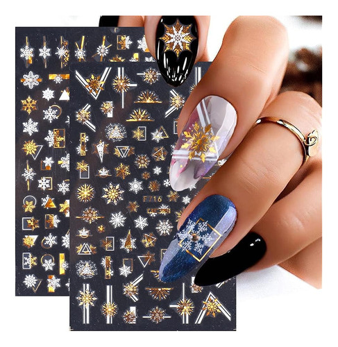 8 Hojas Snowflake Nail Art Stickers Christmas Nail Decals 3d