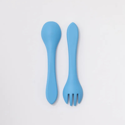Kit Talheres De Silicone 2 Peças Azul Petit Piá