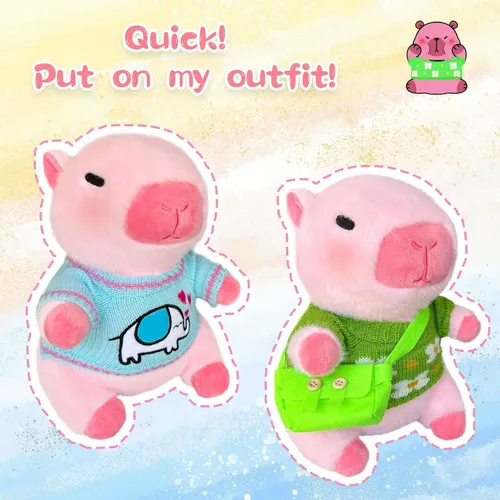 Peluche Capibara Con 7 Conjuntos De Ropa Y Accesorios Rosas – 25 Cm, Juguete Interactivo Para Niños Y Niñas