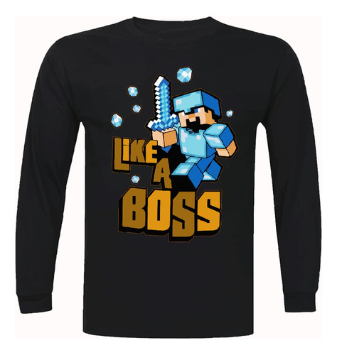 Polera Manga Larga, Minecraft Like A Boss, Niños/as, Jóvenes