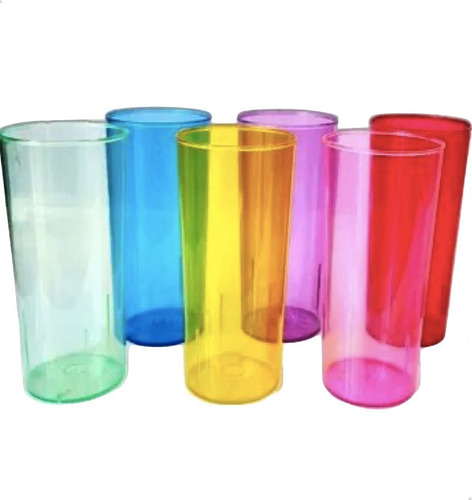 Vaso Trago Largo X 20 Fluo Pastel Cristal Fluo Descartable Color Cristal Colores
