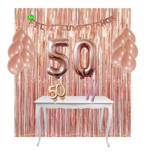 Kit Cotillón - Decoración Cumple De 50 Años - Rosa Gold