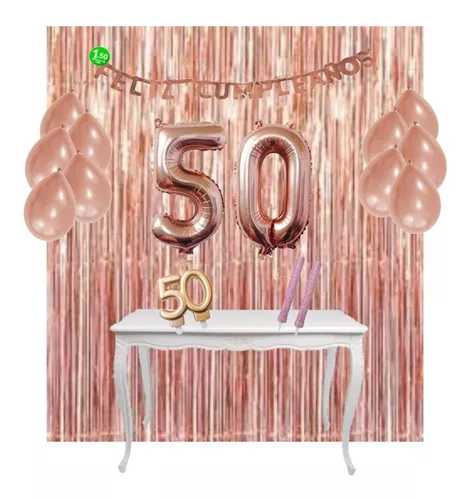 Kit Cotillón - Decoración Cumple De 50 Años - Rosa Gold