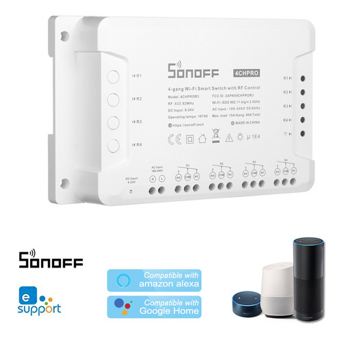 Imagen 2 de 9 de Switch Sonoff 3 De 4 Canales, 433mhz Con Wifi