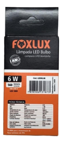 Kit 5 Lampada Led Bulbo A60 6w E27 3000k Amarela Bivolt Fox