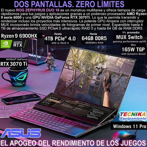 Imagen 3 de 9 de Asus Rog Zephyrus Duo 16 Gx650 R9-6900hx Rtx3070 32gb 1tb