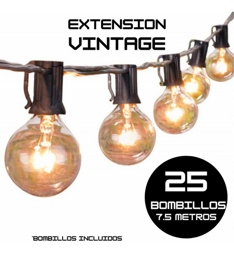 Extensión Luces Vintage 25 Bombillo Boda Navidad Led Camping