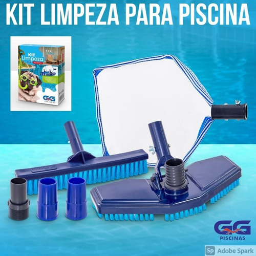 Imagem 3 de 3 de Kit Limpeza De Piscina - Escova Aspirador Peneira Adaptador