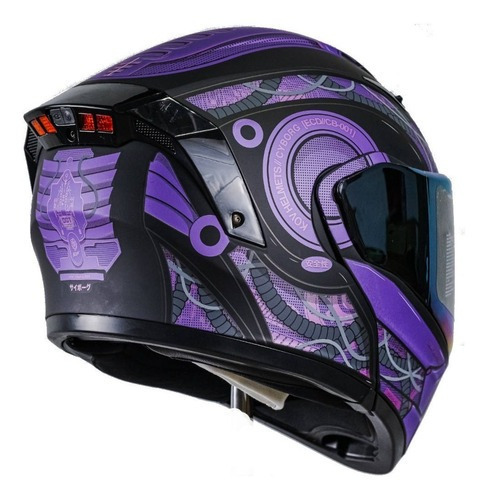 Casco Moto Negro Morado Kov Estelar Cyborg Luz Abatible Dot Tamaño del casco XL