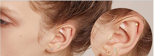 Imagen 6 de 7 de Aretes Piercing Acero Inoxidable Antialérgico Dorado