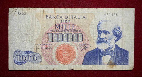 Billete 1000 Liras Italia 1962 Pick 96 A Verdi (Usado)