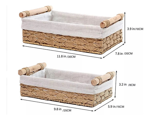 2 Pcs Canastas Organizadora Caja De Almacenamiento De Mimbre