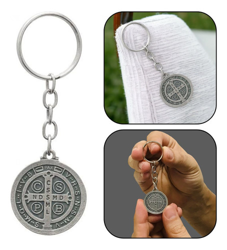 Chaveiro Medalha De São Bento Metal Prateado