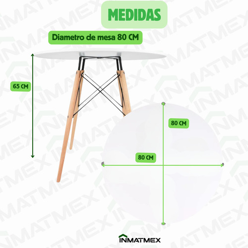 Mesa Redonda Eames Moderna 80cm Para Jardín Y Hogar
