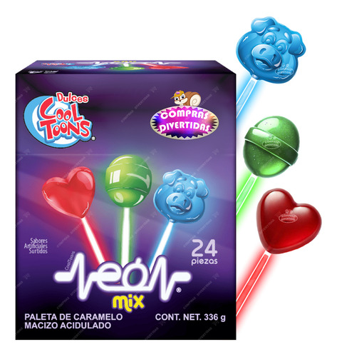 Paletas Brillan Obscuridad Neon Mix Puerquitos Corazon Laser