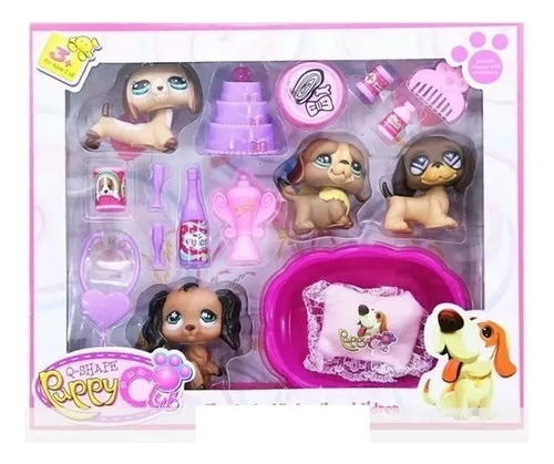 Mascotas Set Con 4 Perritos Y Accesorios Puppy Club Bañera