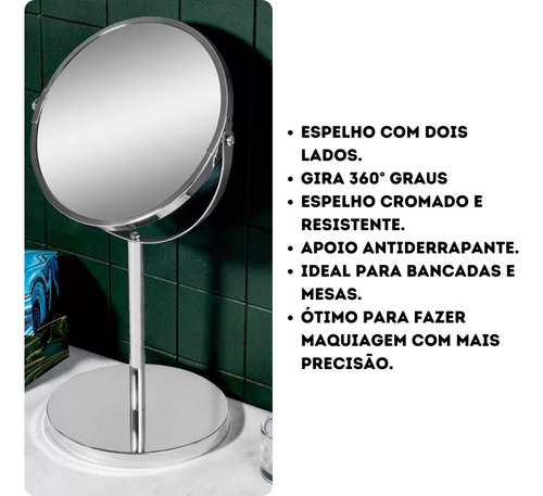 Espelho De Bancada Mesa Make Cromado Dois Lados 5x Zoom