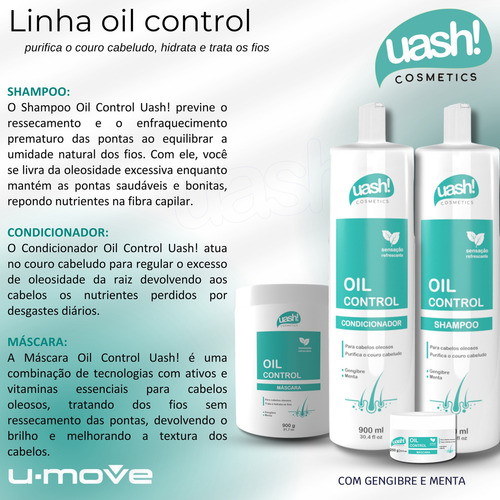 Shampoo Uash Oil Control 900ml - Gengibre E Menta