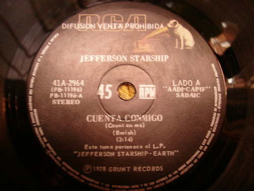 Jefferson Starship / Cuenta Conmigo - Simple Vinilo Promo