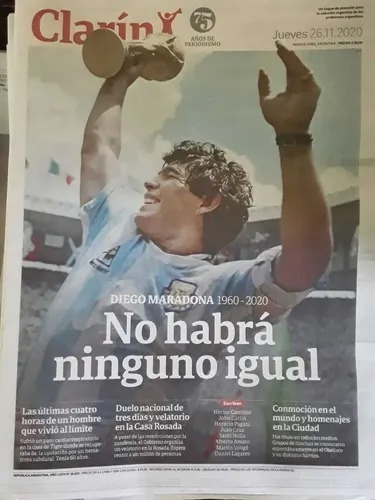 Diario Clarin 26-11-2020 Diego A Maradona Eterno Nuevo
