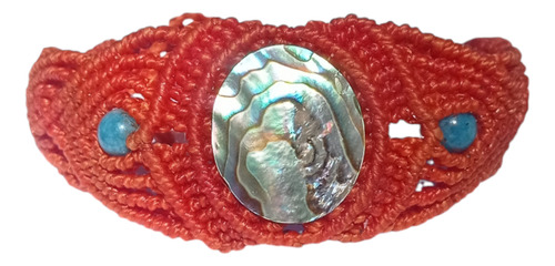 Pulsera Macramé Con Haliotis Abalon Y Apatita Iridiscencte, Celeste 5 Cm 34 Cm