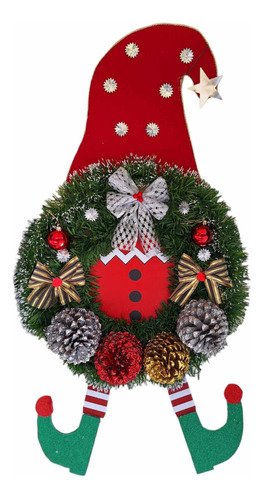 Corona Navideña Para Puerta Feliz Navidad Duende 90 Cm