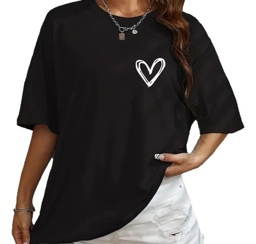 Camiseta De Mujer De Algodón Con Estampado De Corazones
