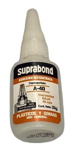 Cianoacrilato Suprabond A40 A100  Plasticos Y Gomas 20g