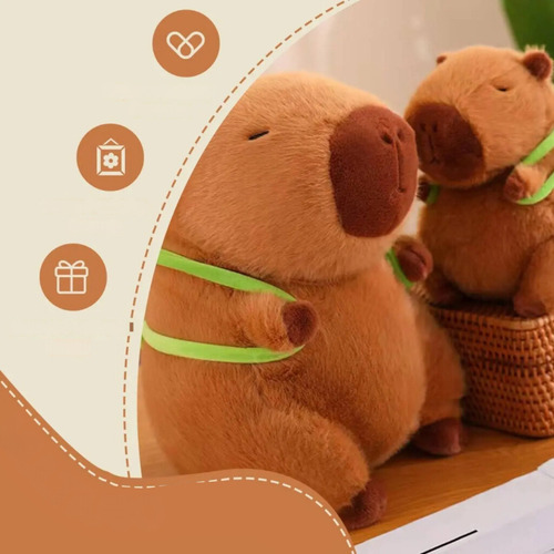 Chaveiro Capivara Mochila Tartaruga Fofo Sino Pelúcia 12cm Cor Marrom Claro