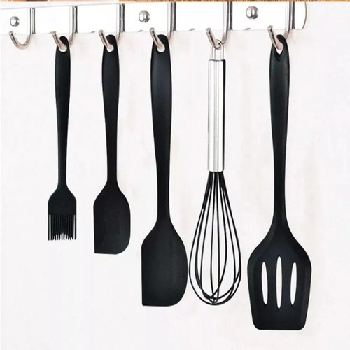 Set Reposteria Espatulas + Pincel + Batidor Silicona Premium Negro