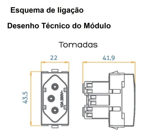 Kit 6 Un Tomada Dupla Móvel Margirius Sleek Marrom 20a 250v