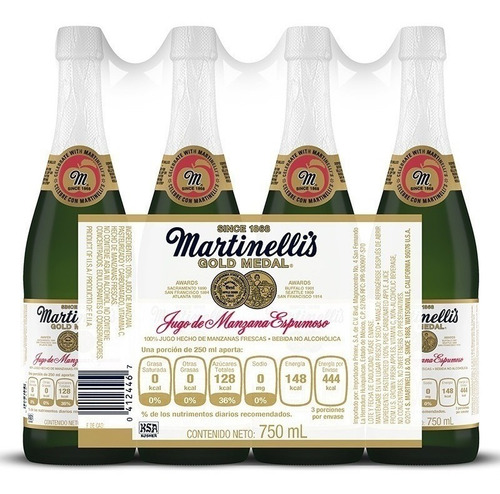 12 Botellas De 750ml De Jugo Espumoso De Manzana Martinellis
