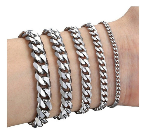 5pulsera Esclava Hombre Y Mujer Cubano Eslabón Acero Pla [u]