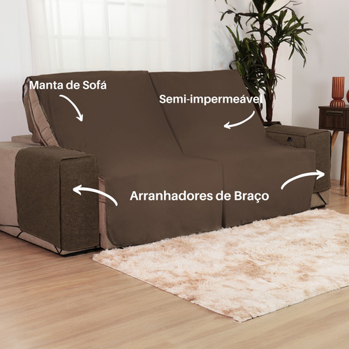 Kit Capa Sofá Retrátil Manta Antigato Arranhador 2,20m Top Cor Chocolate Suede