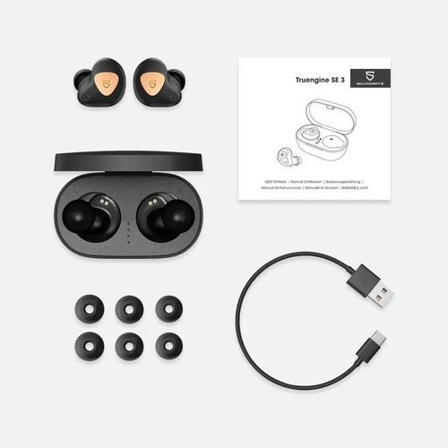 Auriculares in-ear gamer inalámbricos Soundpeats Truengine 3 SE negro con luz LED