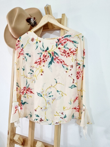 Blusa Flores Rosé De Crepe Dama