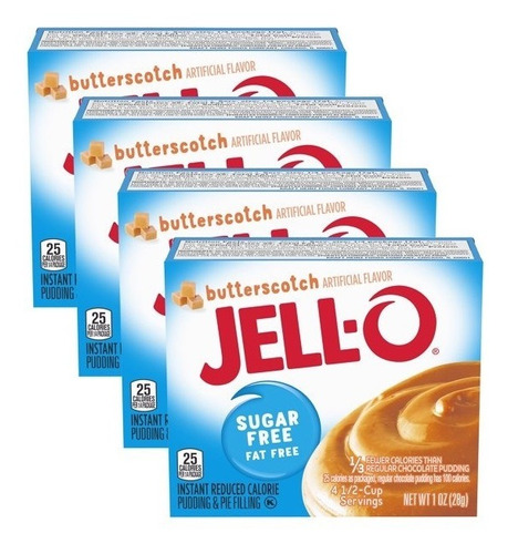 Jell-o Butterscotch Carmelo Pudding 4 Cajas Pudín Sin Azucar