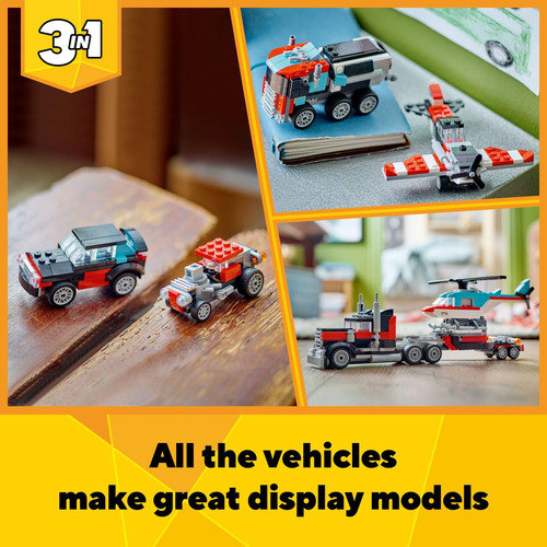 Camión De Plataforma Toy Lego Creator 3 En 1 Con Helicóptero