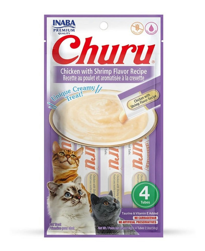 Churu Snack Húmedo De Pollo Con Camarones Para Gatos X4 Und