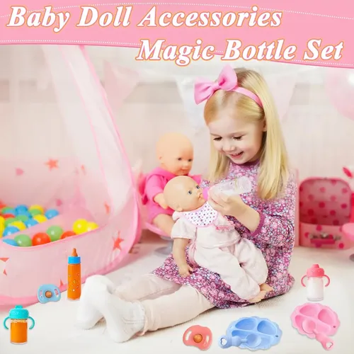 Set De 15 Accesorios Para Muñecas Bebé Con Biberón Mágico, Pañales, Chupetes Y Vajilla – Juego De Imitación Realista Para Niñas, Regalo Educativo