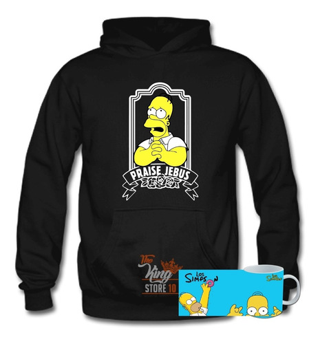 Poleron + Taza, Los Simpson, Homero, Praise Jebus, Xxxl / Kingstore10