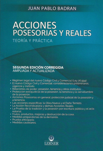 Acciones Posesorias Y Reales Teoría Y Práctica, De Badran, Juan P.., Vol. 1. Editorial Lerner, Tapa Blanda En Español, 2020