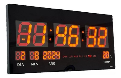 Reloj Led Digital Calendario De Pared Grande 46 X 22 Cm New Estructura Negro Fondo Negro