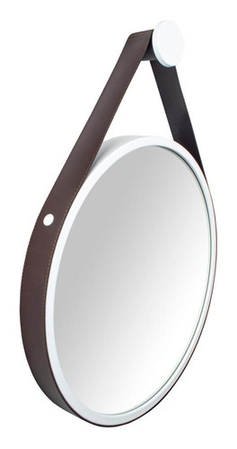 Espelho Redondo Decorativo 50cm Cinto Couro Cor da moldura Aro Branco / Couro Marrom Tangerina Mca ESP50